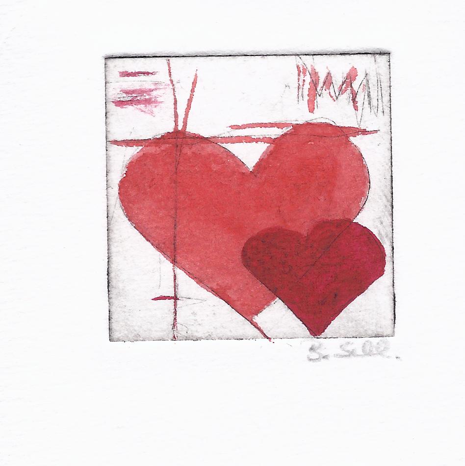 2 Herzen rechts, Rot / Barbara Schlüter /